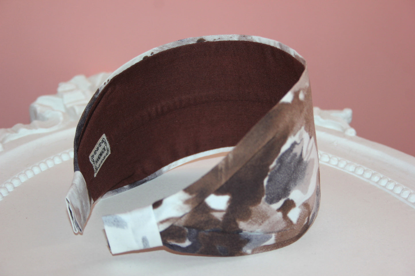 Abstract print headband for women Brown & Ivory Watercolor wide fabric hairband