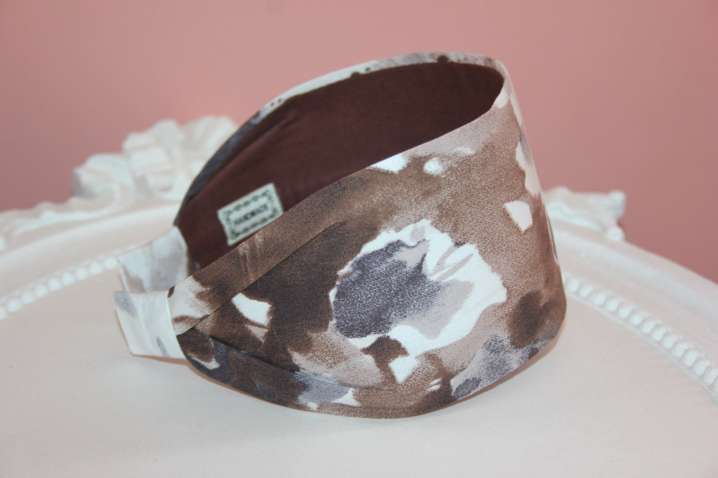 Abstract print headband for women Brown & Ivory Watercolor wide fabric hairband