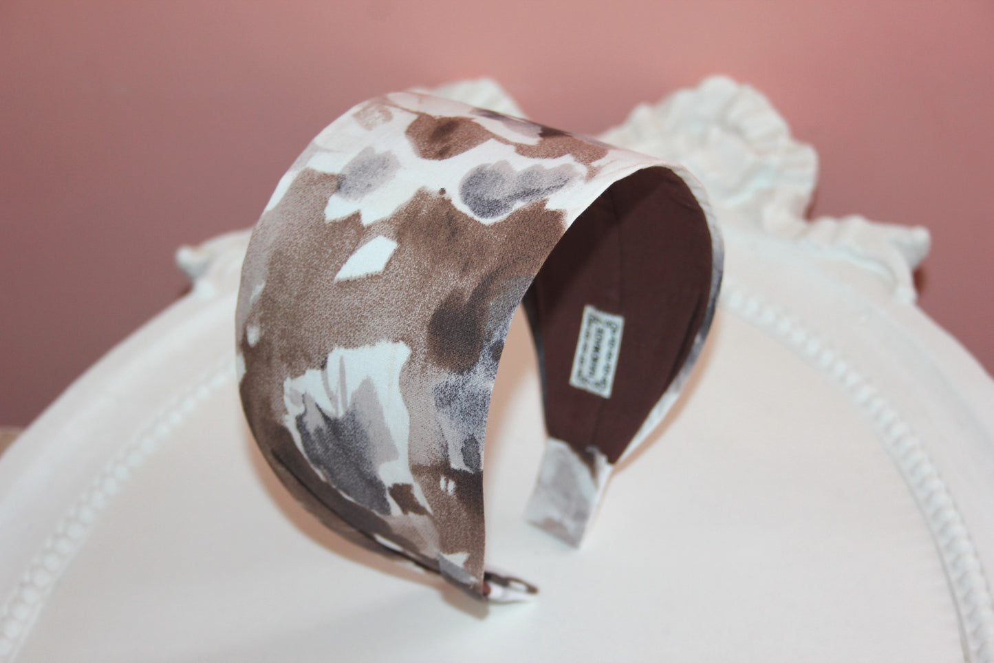 Abstract print headband for women Brown & Ivory Watercolor wide fabric hairband