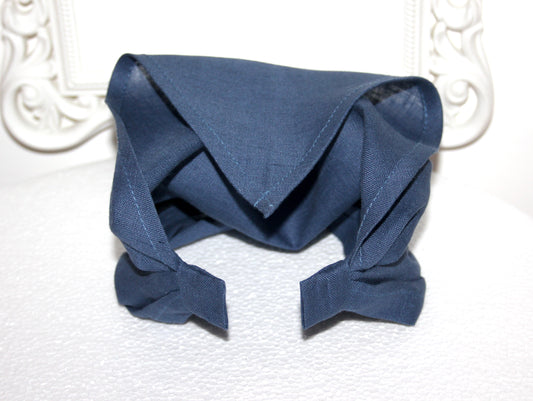 Linen hair kerchief Blueberry Blue bandana headbandTriangle summer headpiece