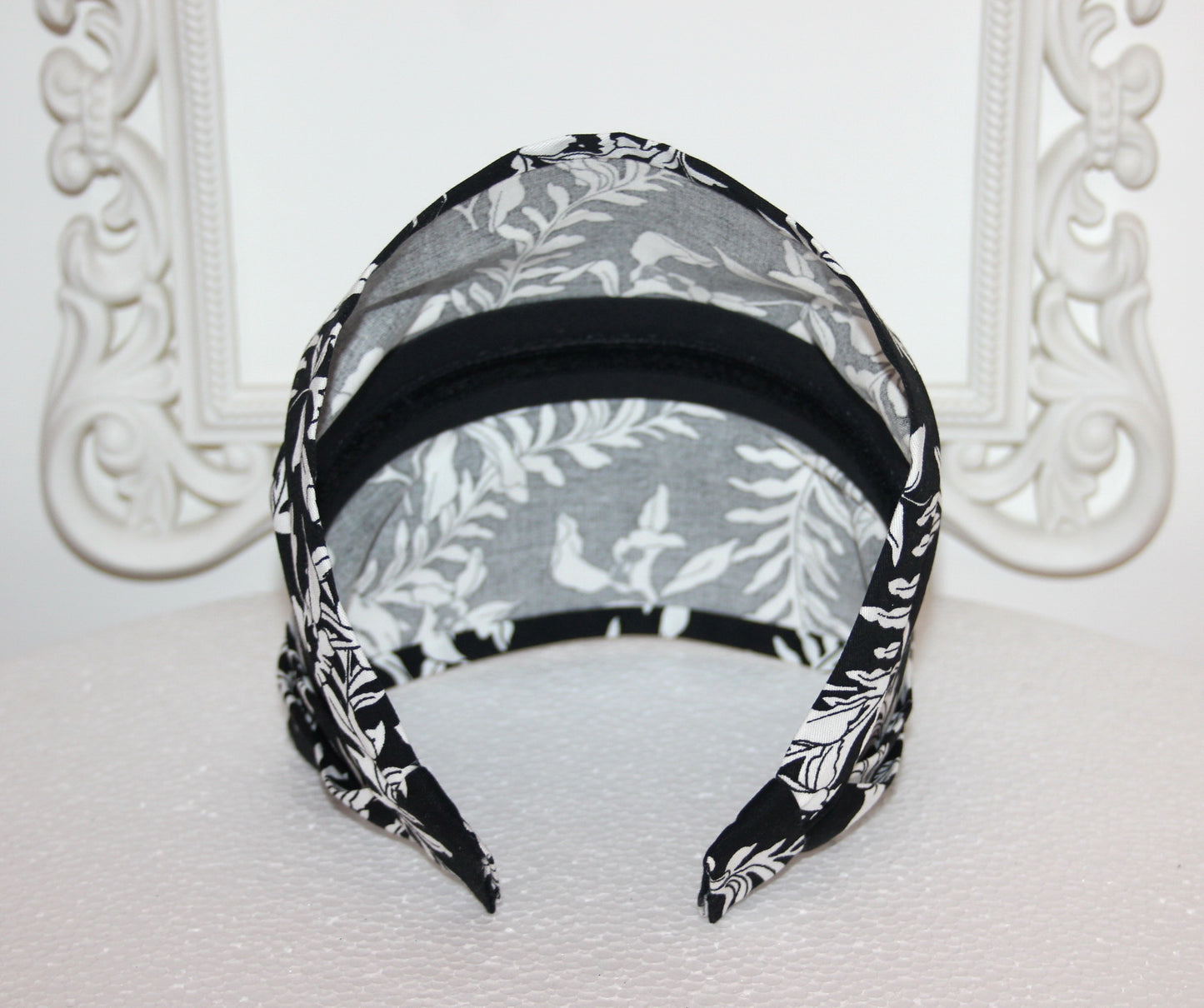 Black & White headband bandana Cotton hippie head scarf, wide head covering, Structured bandana