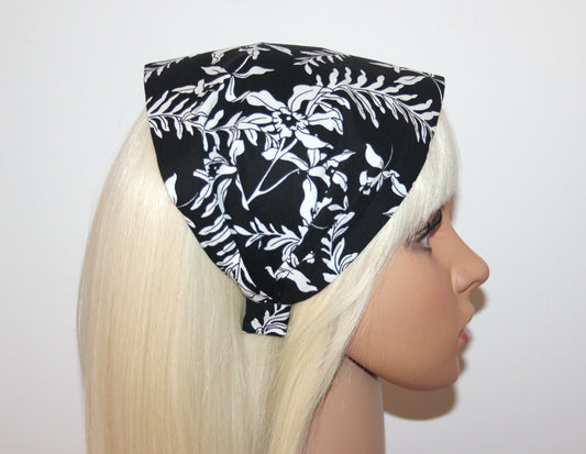 Black & White headband bandana Cotton hippie head scarf, wide head covering, Structured bandana