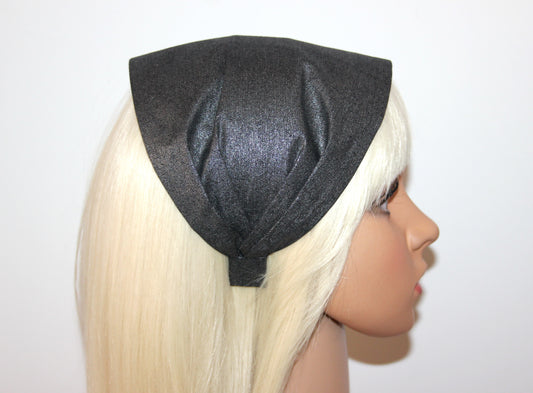 Silver headband bandana Dark Gray fashion head covering Wide alopecia head scarf