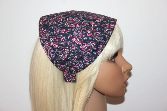 Denim bandana headband Dark Gray Red paisley print hairband scarf