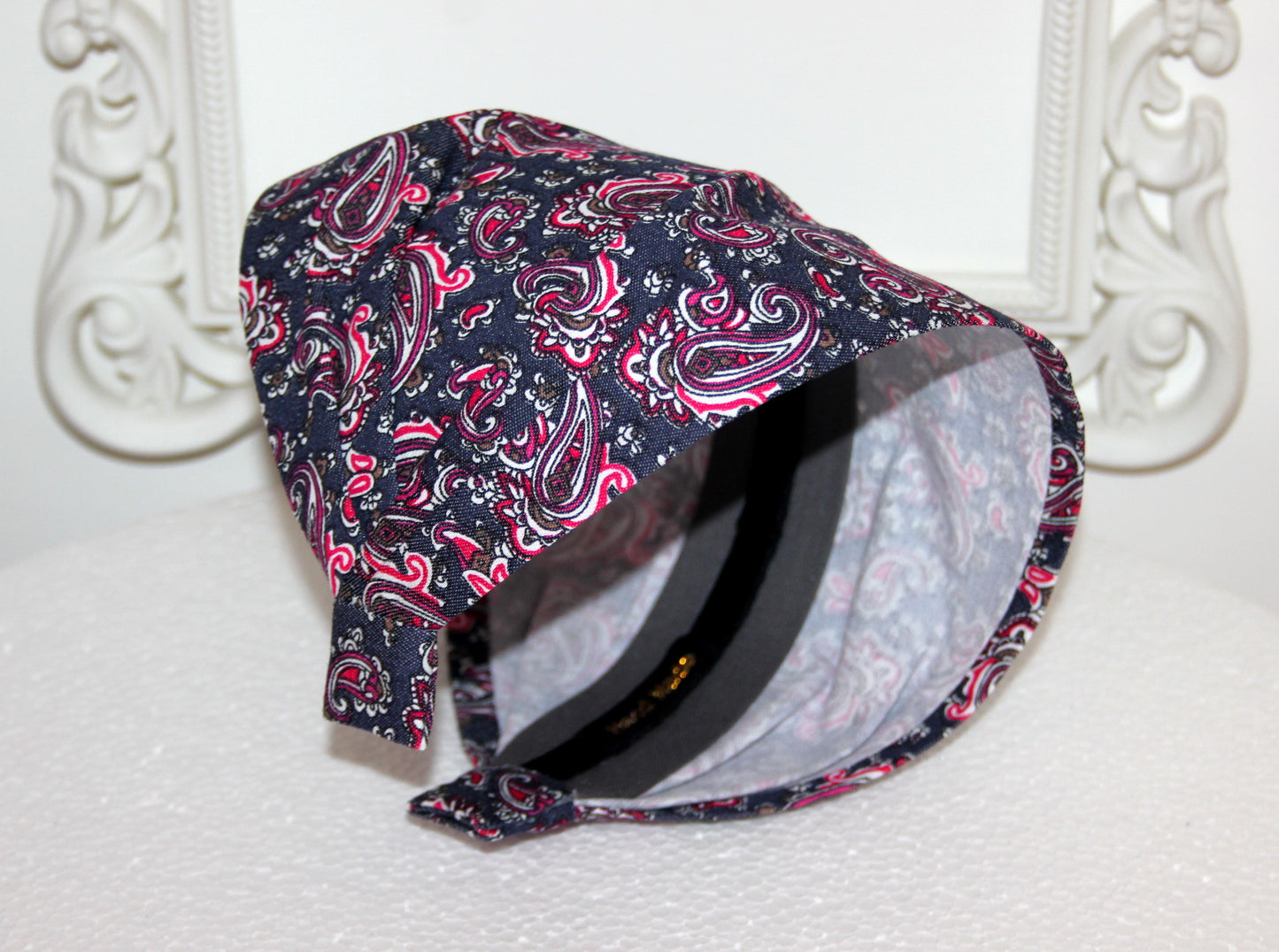 Denim bandana headband Dark Gray Red paisley print hairband scarf