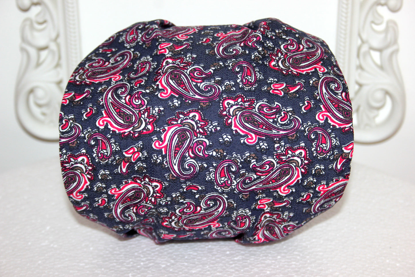 Denim bandana headband Dark Gray Red paisley print hairband scarf