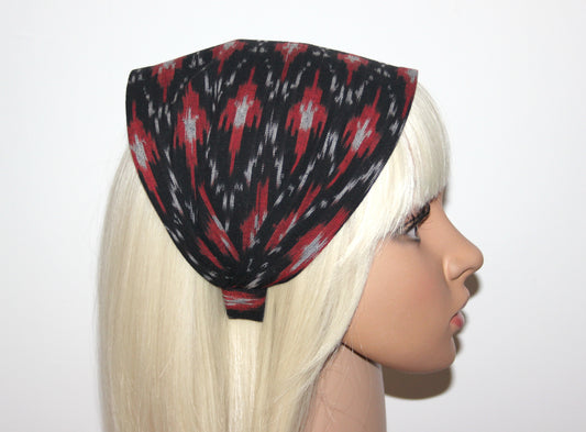 Ethnic Ikat headband Black & Red Handloom cotton head cover