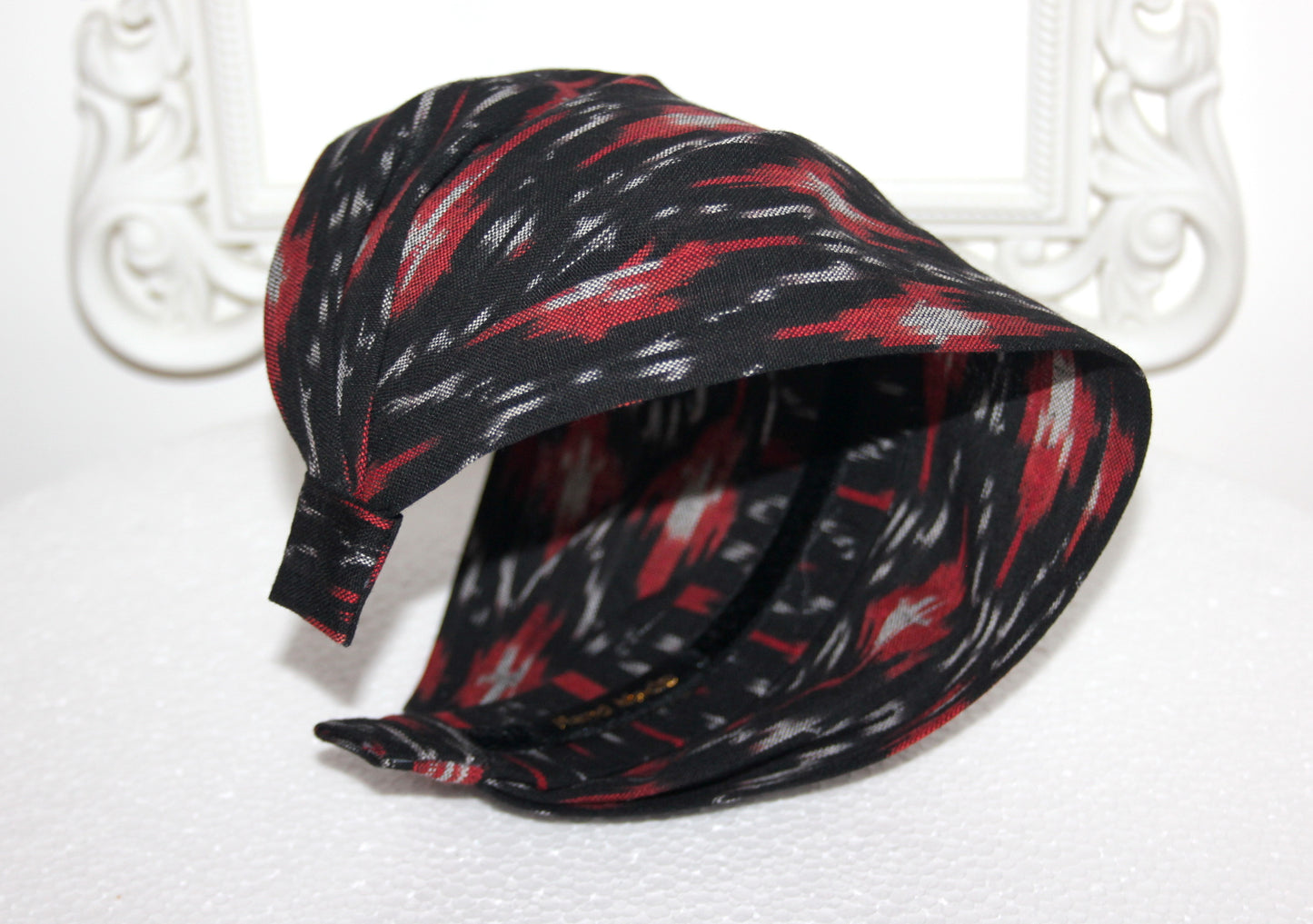 Ethnic Ikat headband Black & Red Handloom cotton head cover