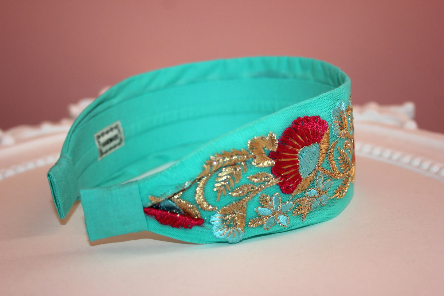 Turquoise embroidered headband adult 2"inch hairband Stunning embroider headpiece