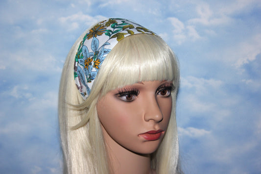 Woman headband White botanical print cotton headcover