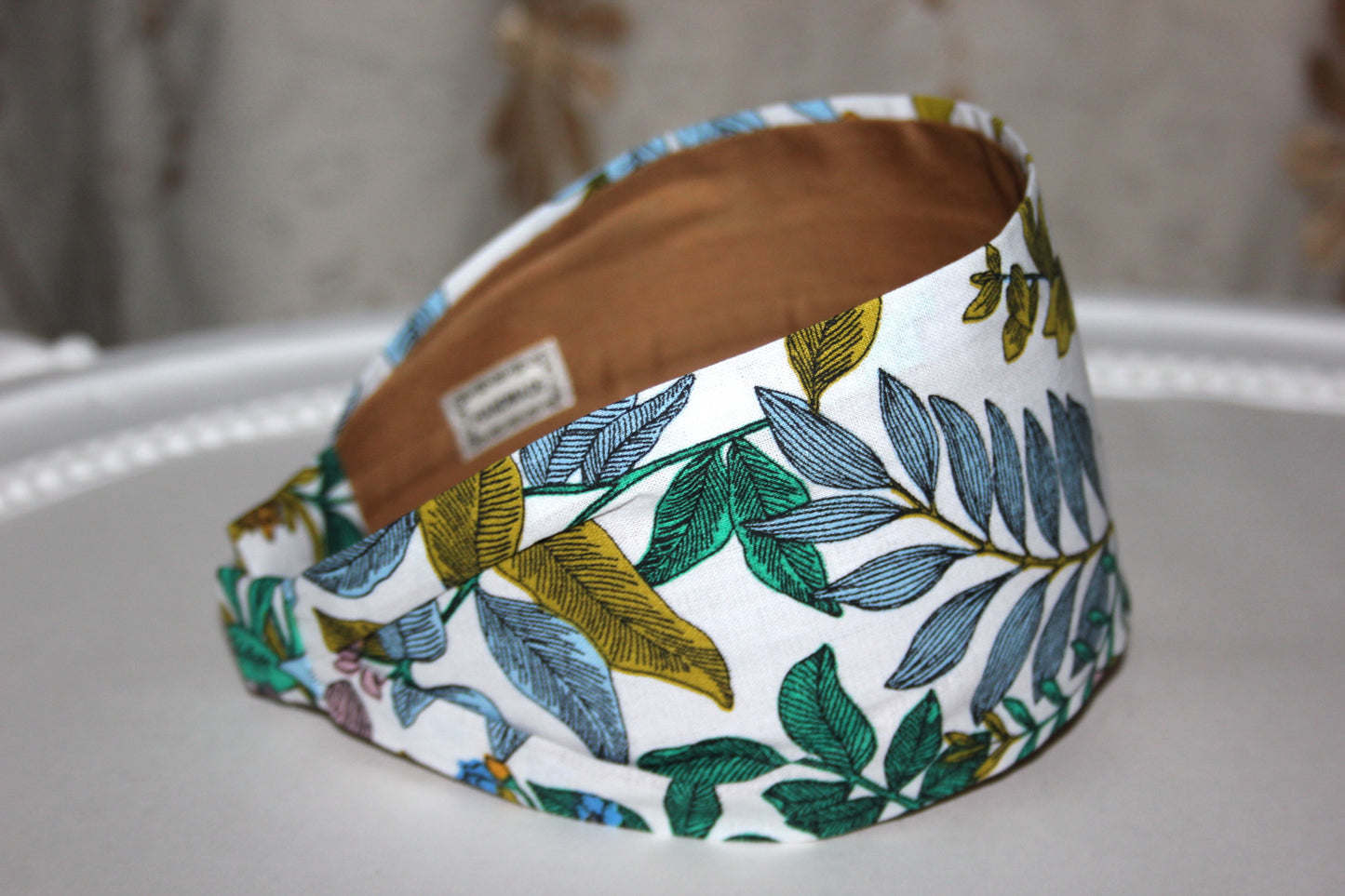 Woman headband White botanical print cotton headcover