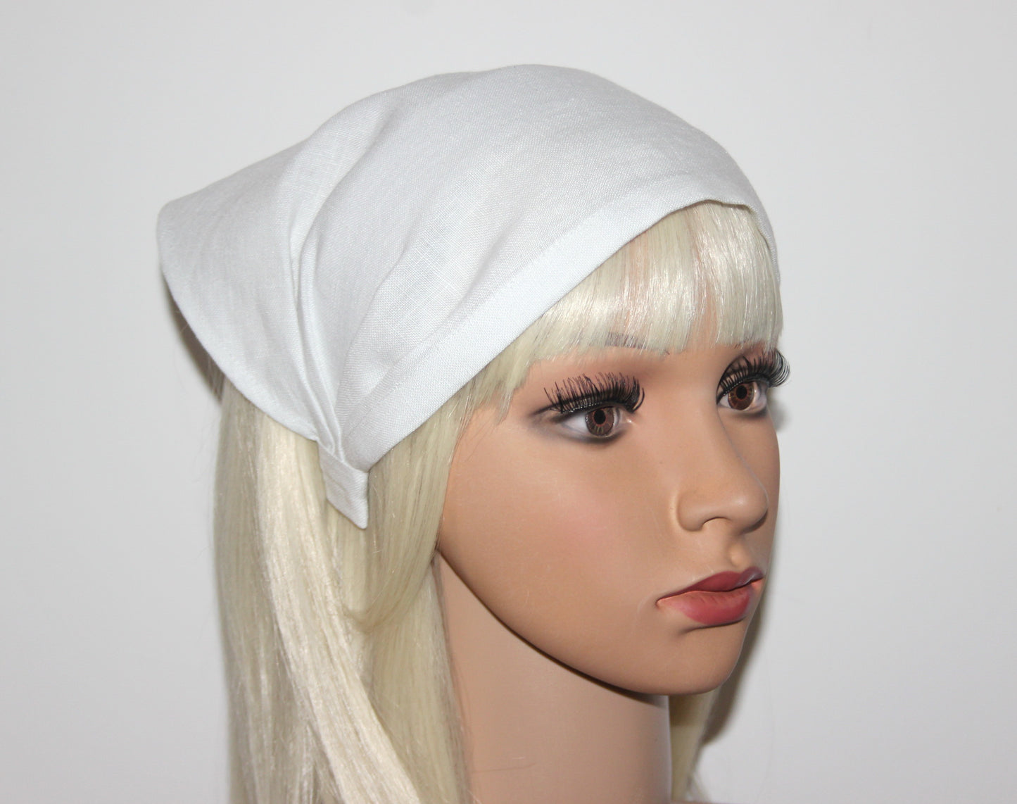 White Summer bandana headband Triangle linen headcover