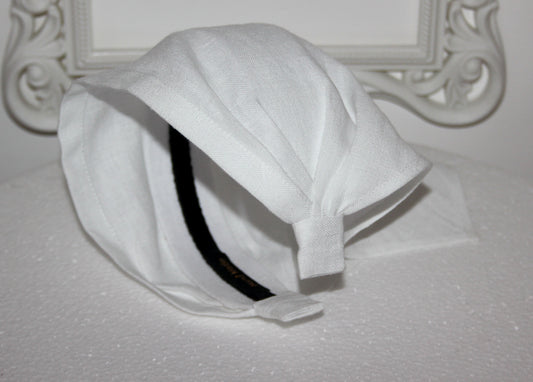 White Summer bandana headband Triangle linen headcover