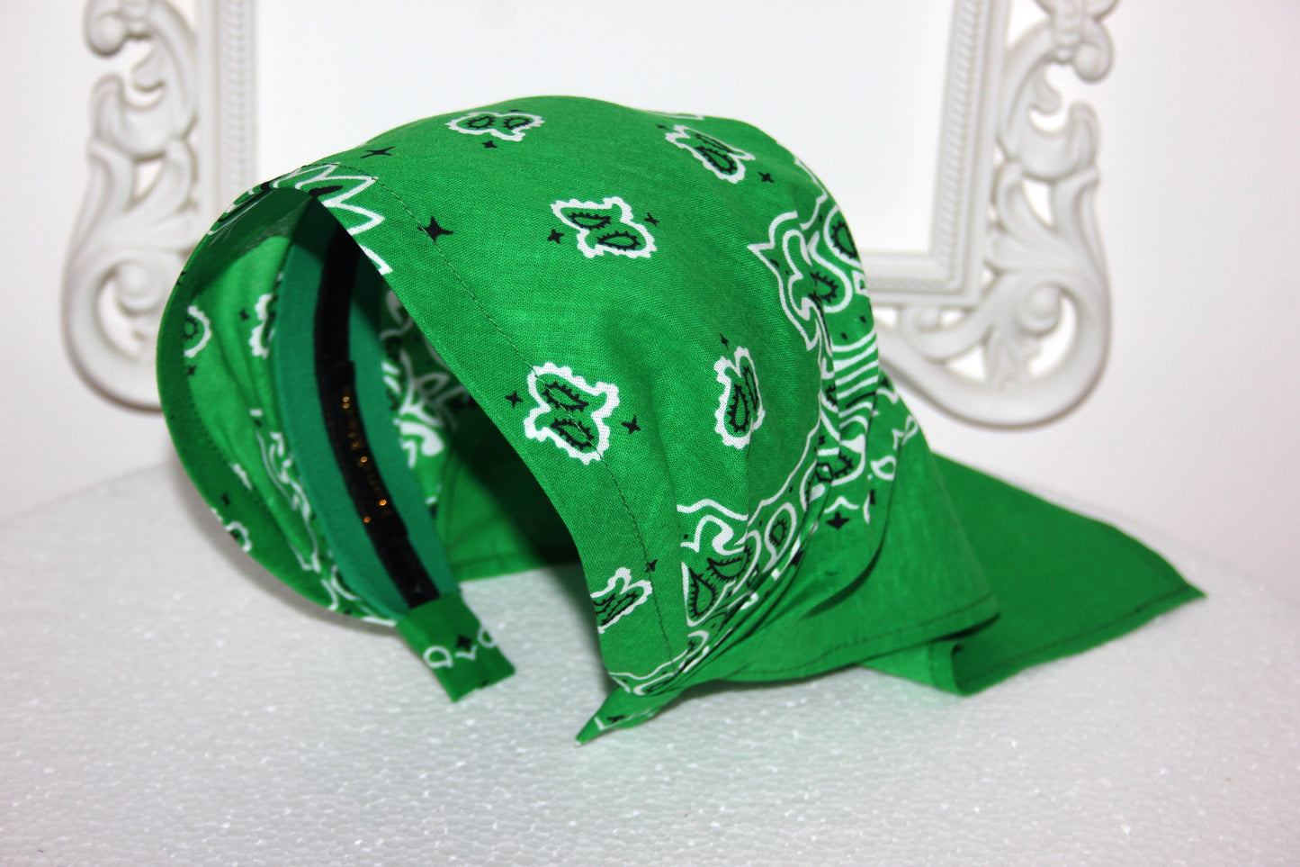 Green cotton triangle bandana headband Comfy hippie hairband