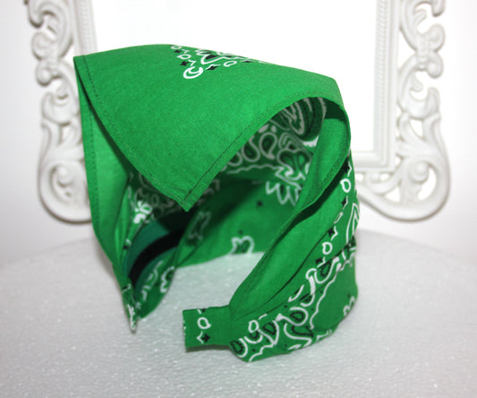 Green cotton triangle bandana headband Comfy hippie hairband