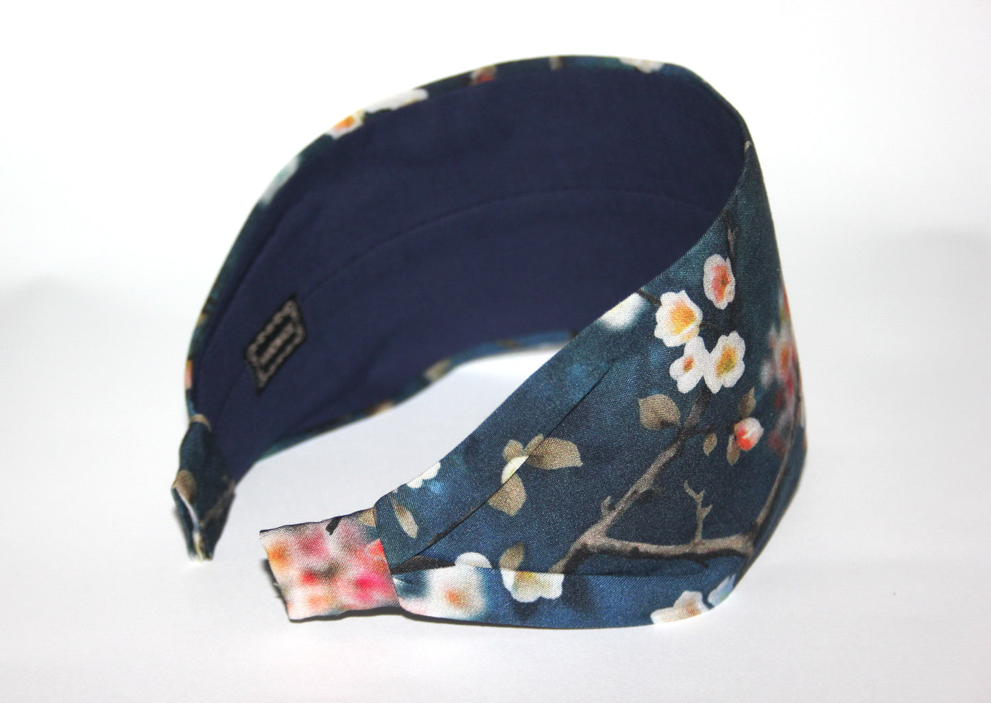 Navy blue wide headband for women Blossom hairband bandana Spring awakening viscose print head scarf