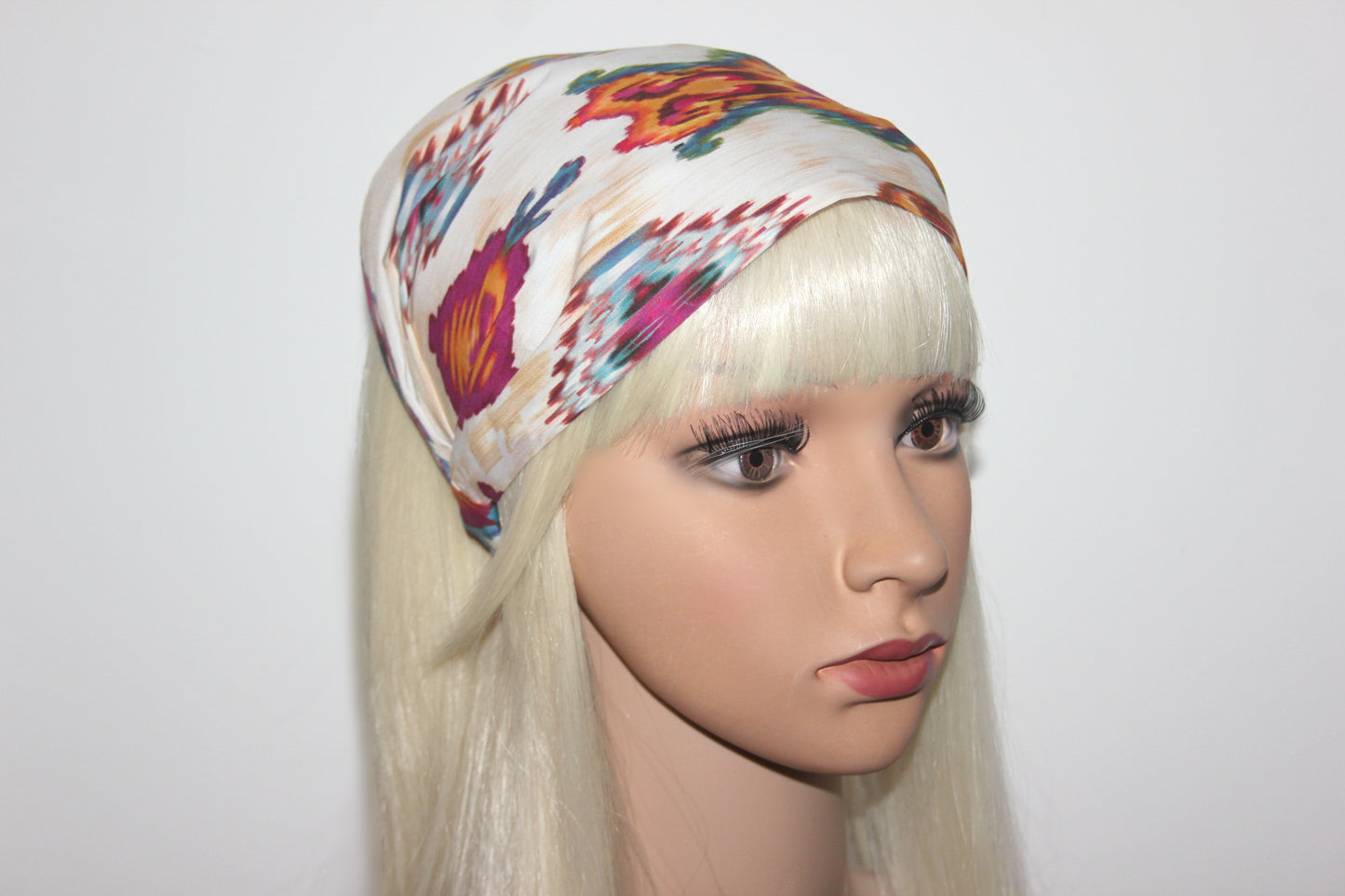 Colorful tie dye bandana headband Ethnic print hair scarf structured head cover
