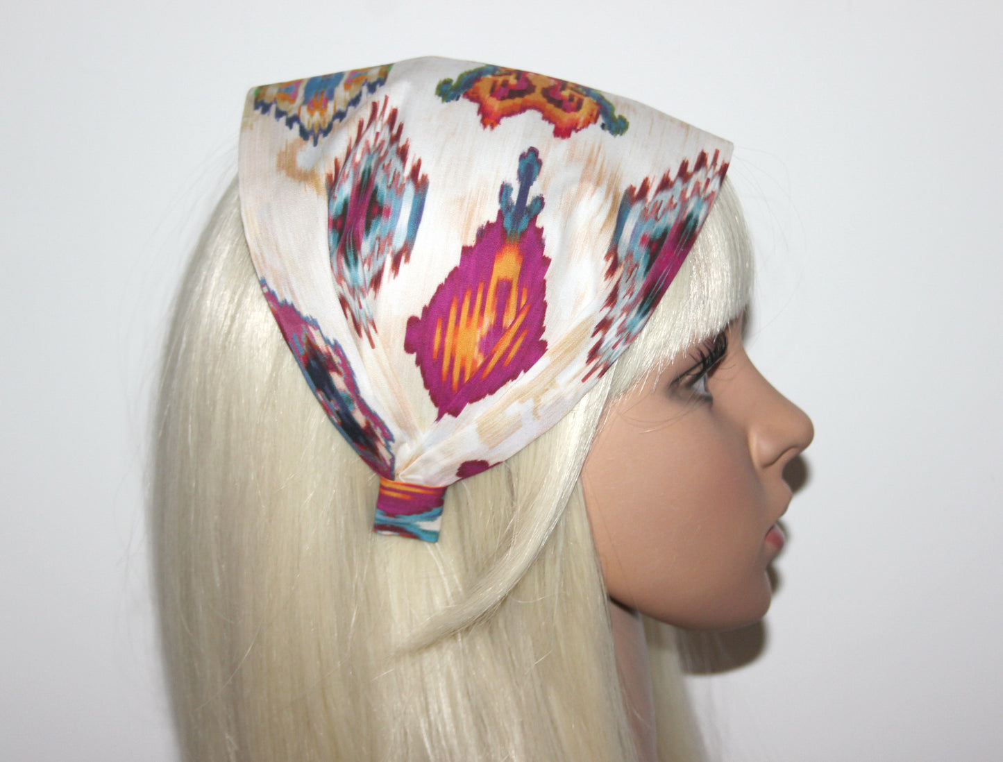 Colorful tie dye bandana headband Ethnic print hair scarf structured head cover