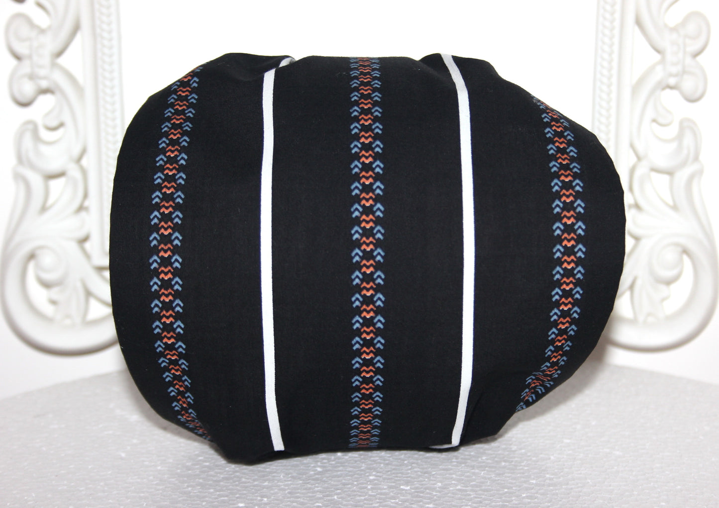 Black headband bandana Stripe & Ethnic print hairband, Wide cotton head cover, structured no slip headband