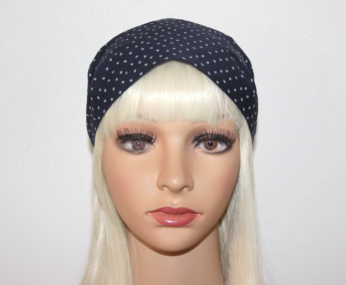 Bandana Headband Dark Blue Boho leaves print hairband scarf