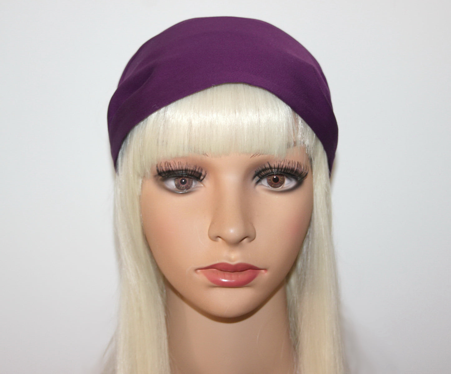 Purple head cover for women Cotton/satin bandana headand Structured alopecia head scarf