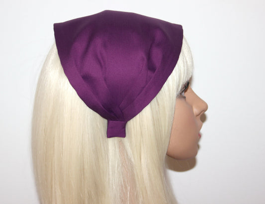 Purple head cover for women Cotton/satin bandana headand Structured alopecia head scarf