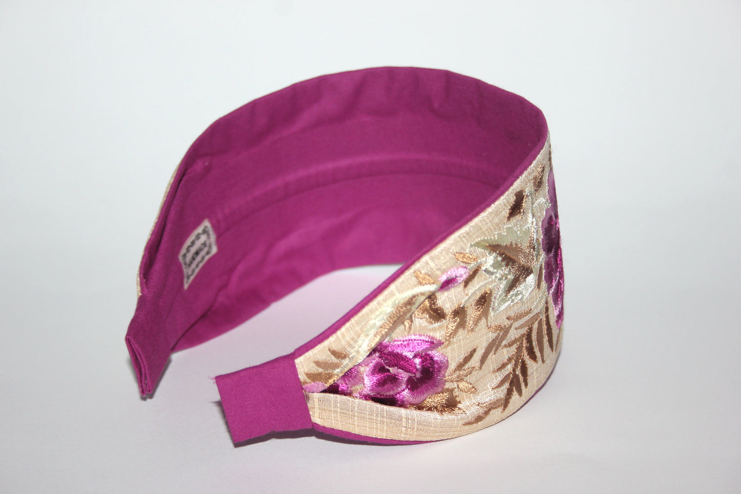 Exquisite wide headband 3.15" inch Embroidered mauve flower head scarf