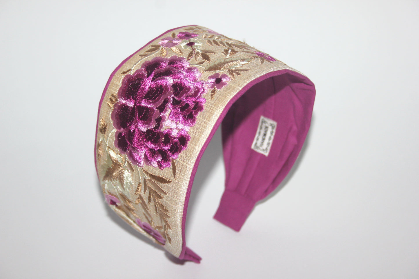 Exquisite wide headband 3.15" inch Embroidered mauve flower head scarf