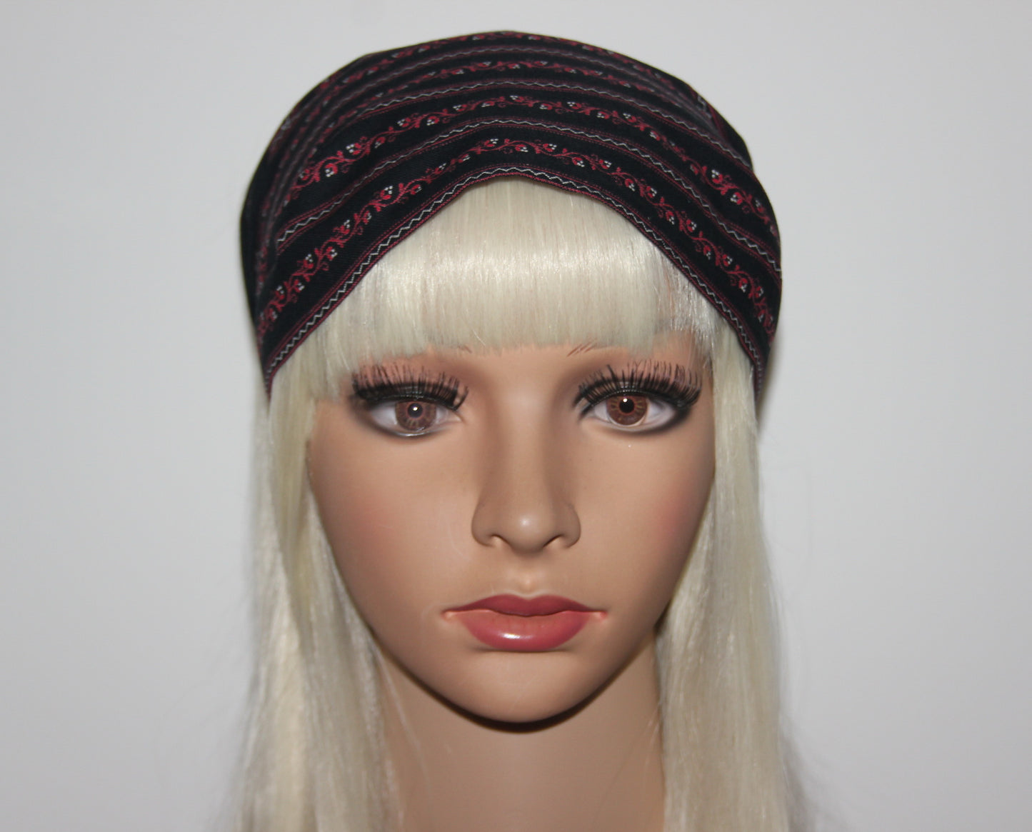 Ethnic Ikat headband 6"-10" inch Black & Red Handloom cotton bandana