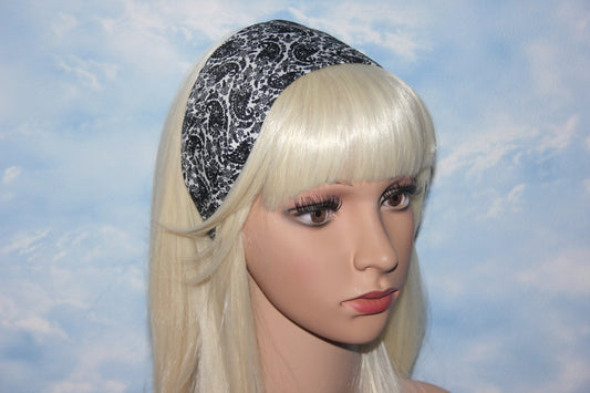 Paisley headbands for women black gray white fabric comfortable hairband poly viscose women bandana