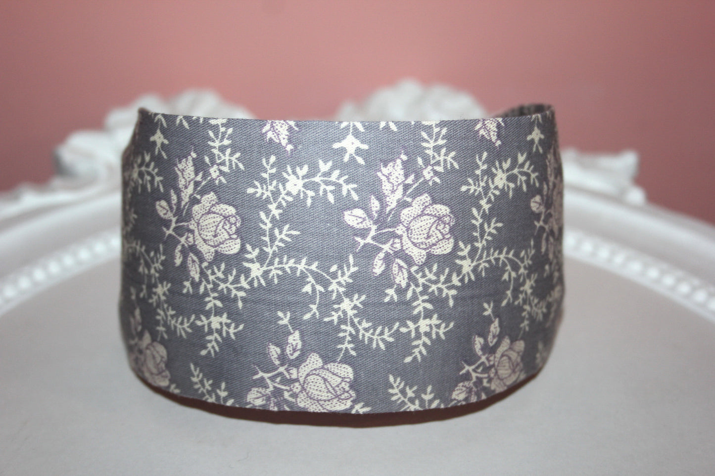 Gray headband for women Blossom extra wide hairband bandana Cotton print head scarf