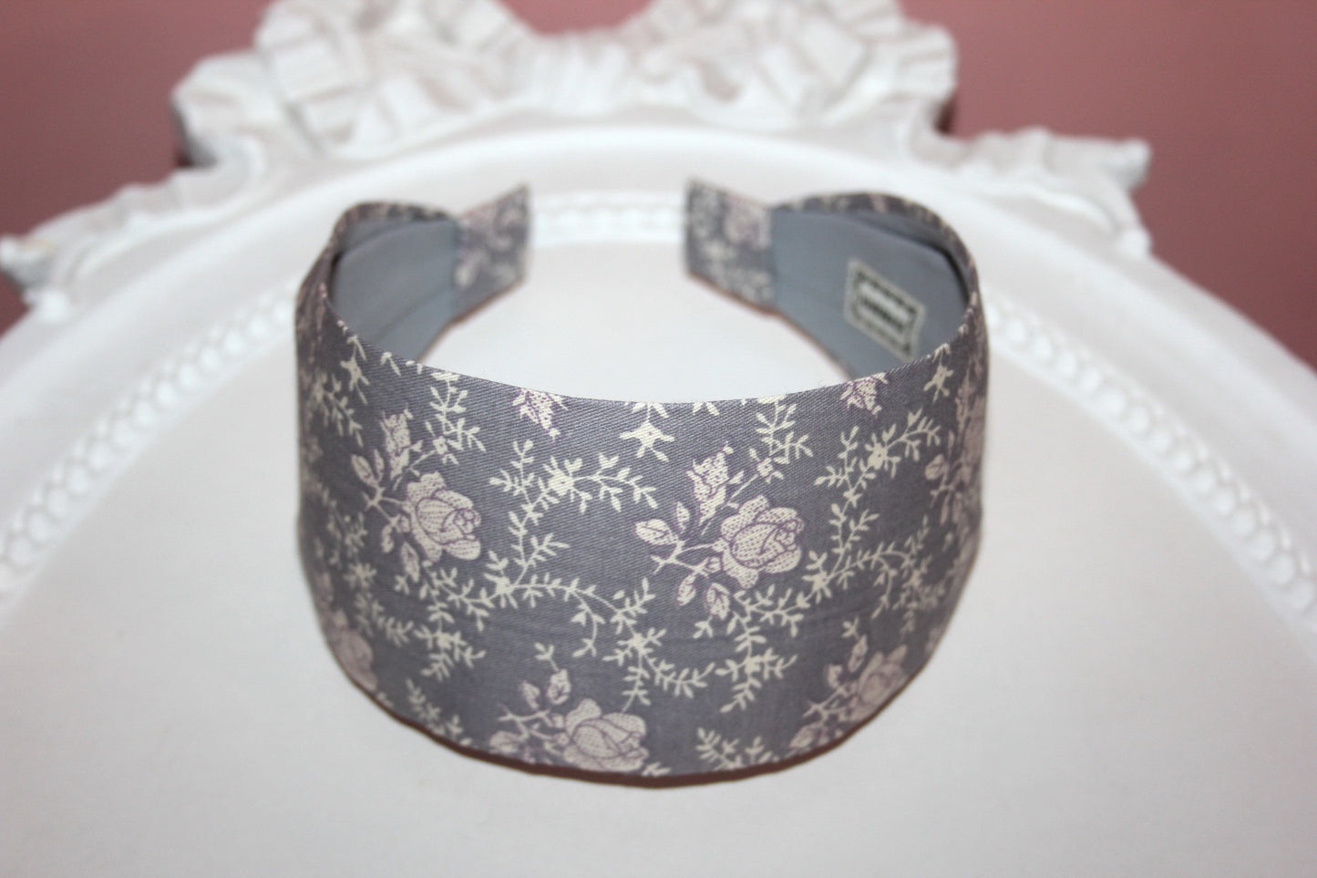Gray headband for women Blossom extra wide hairband bandana Cotton print head scarf