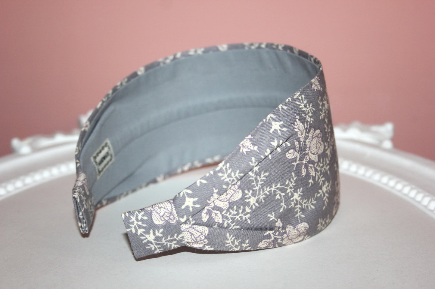 Gray headband for women Blossom extra wide hairband bandana Cotton print head scarf