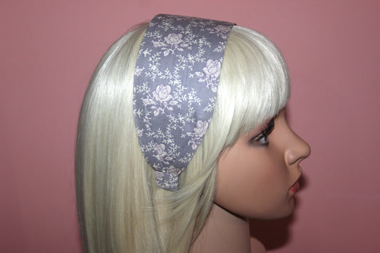 Gray headband for women Blossom extra wide hairband bandana Cotton print head scarf