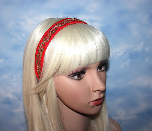 Red embroidered 1"inch raw silk headband fancy sequin hairdband