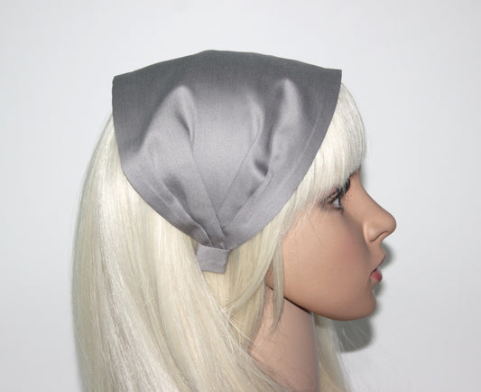 Gray bandana headband Wide cotton satin fabric hairband, alopecia head cover,