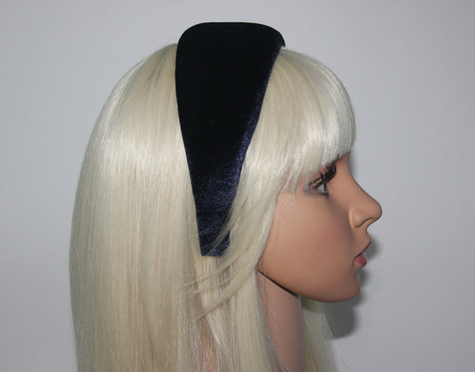 Dark Blue padded headband for women, velvet wide hairband, plastic free