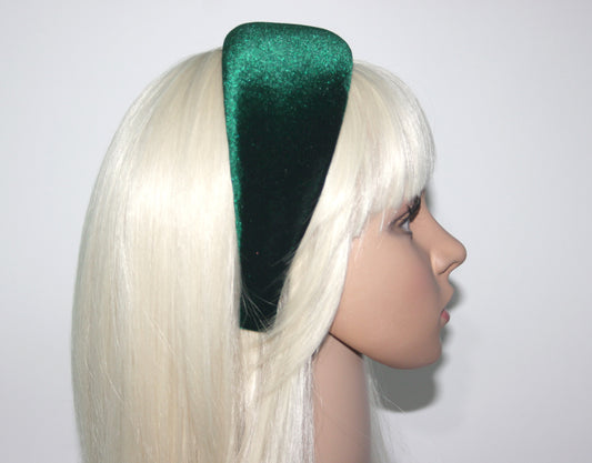 Dark Green padded headband Fluffy velvet hairband, plastic free