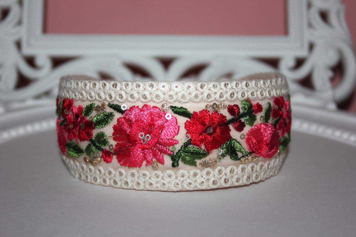 Embroidered woman headband Comfy headband scarf, 2" wide hairband, sequin gold stunning headpiece