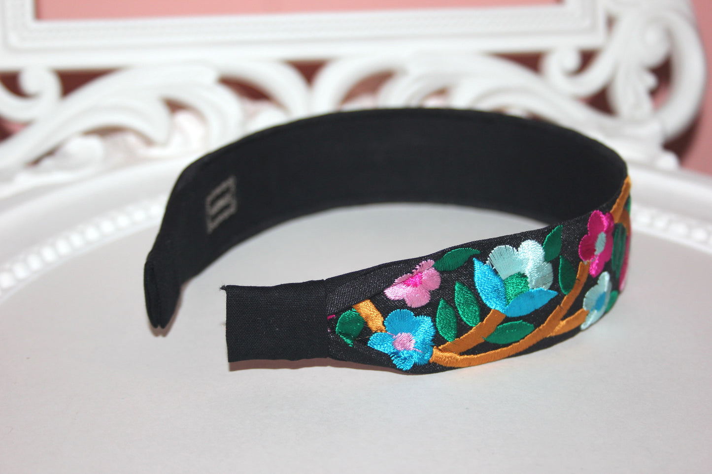 Narrow black headband scarf 1.4''inch Boho colorful hairband Luxury headpiece