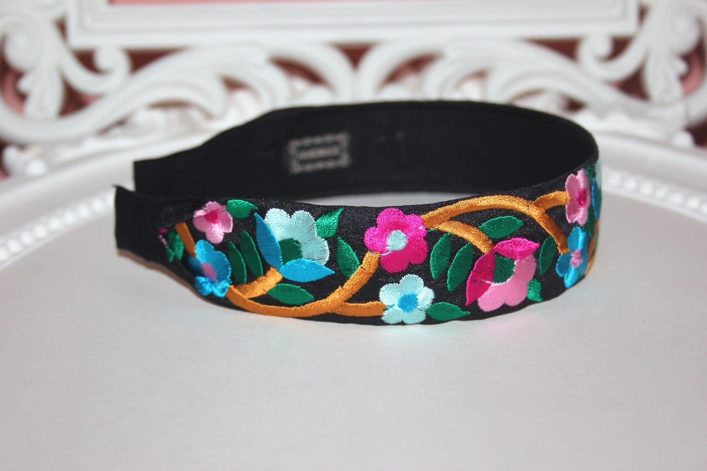 Narrow black headband scarf 1.4''inch Boho colorful hairband Luxury headpiece