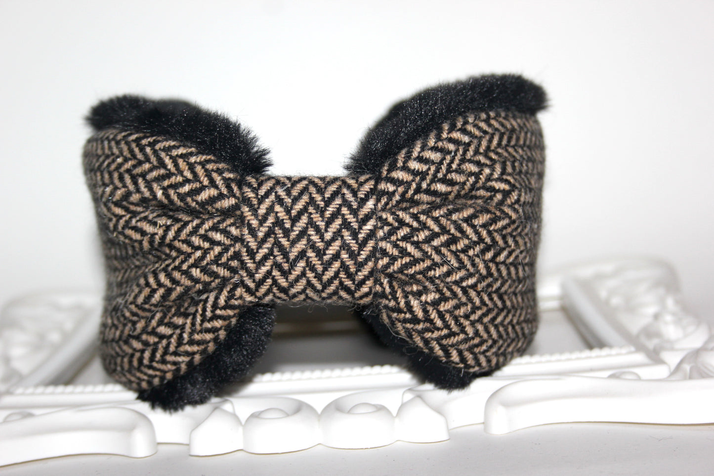 Wool ear warmer faux fur earmuffs for woman herringbone headband turban