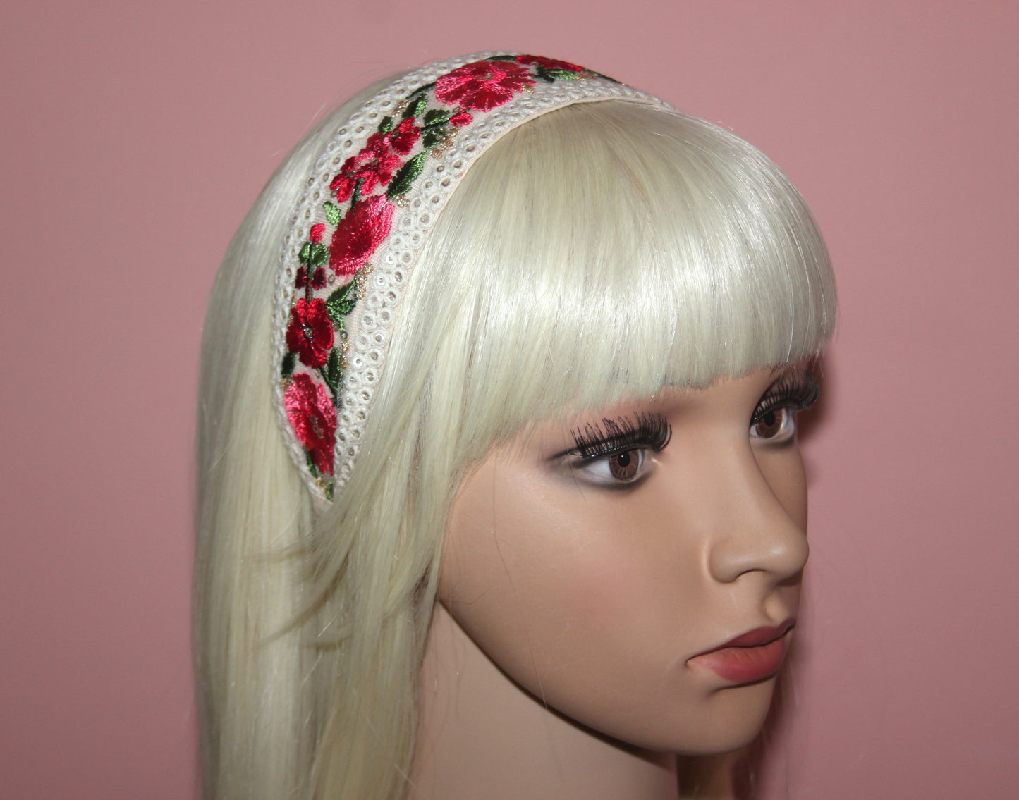 Embroidered woman headband Comfy headband scarf, 2" wide hairband, sequin gold stunning headpiece