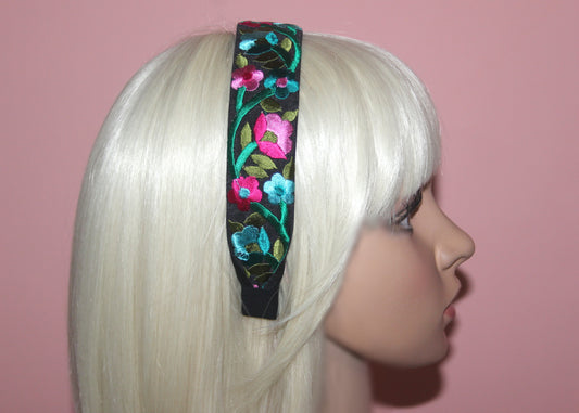 Narrow headband scarf 1.4"inch Boho colorful embroidered hairband for women Luxury headpiece