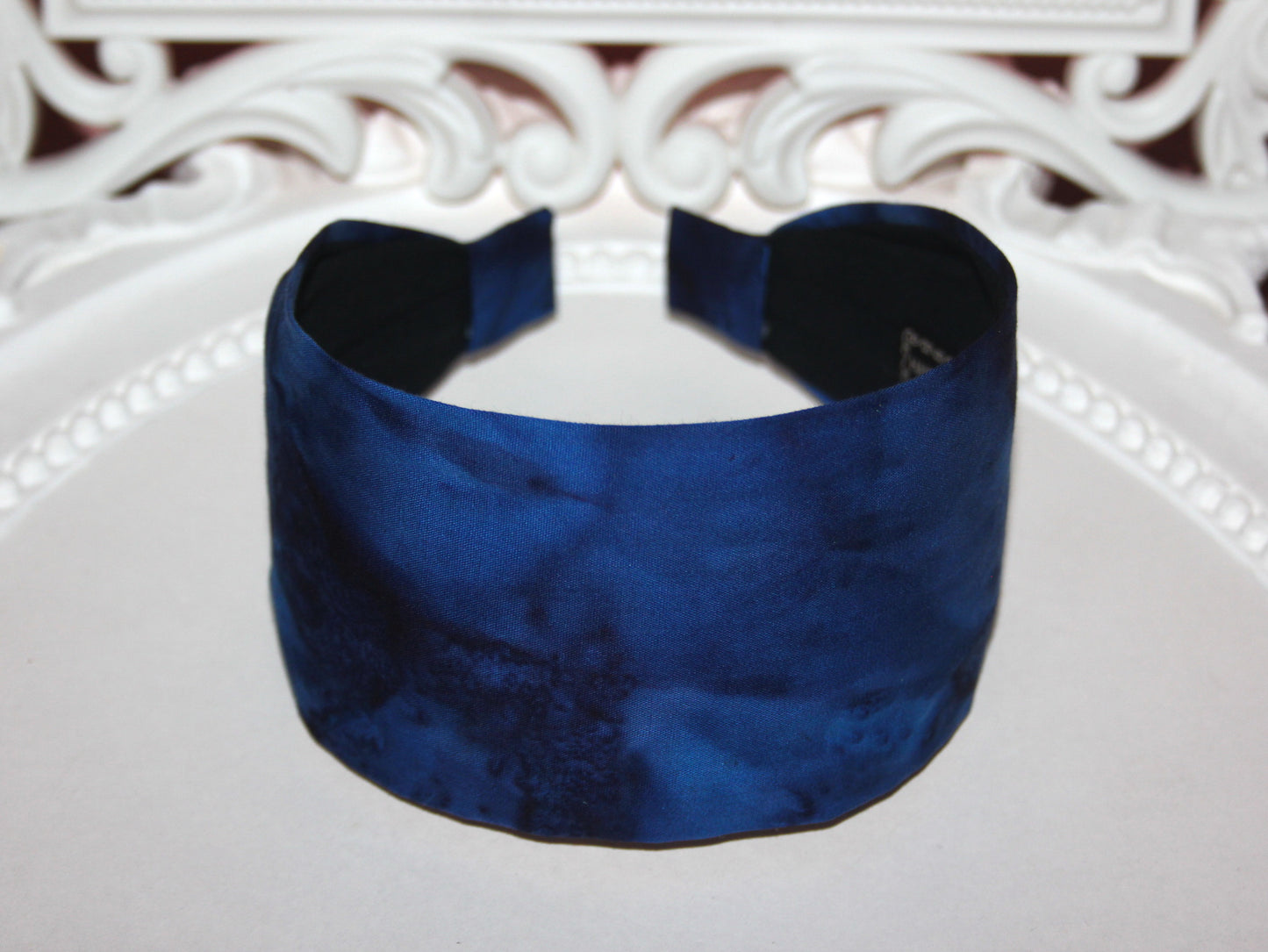 Dark Blue batik headband for women Extra wide ombre cotton hairband bandana