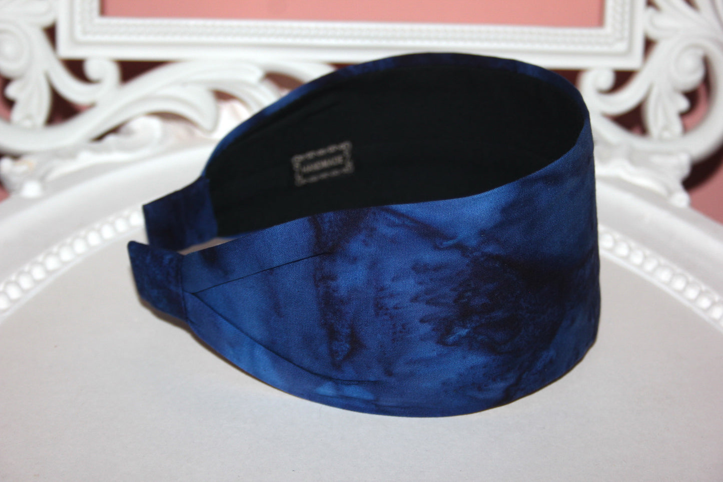 Dark Blue batik headband for women Extra wide ombre cotton hairband bandana
