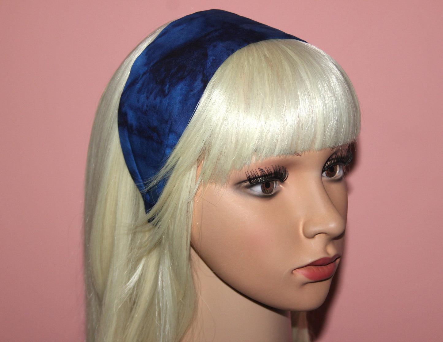 Dark Blue batik headband for women Extra wide ombre cotton hairband bandana