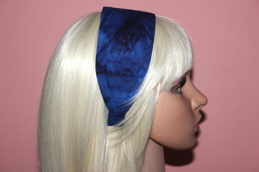 Dark Blue batik headband for women Extra wide ombre cotton hairband bandana