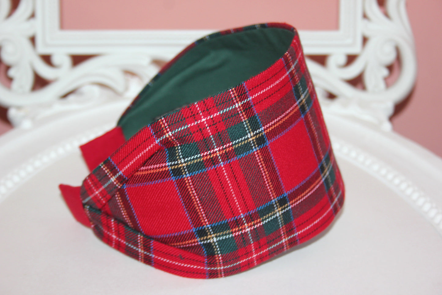 Tartan headband for women Red & Green Christmas headcover