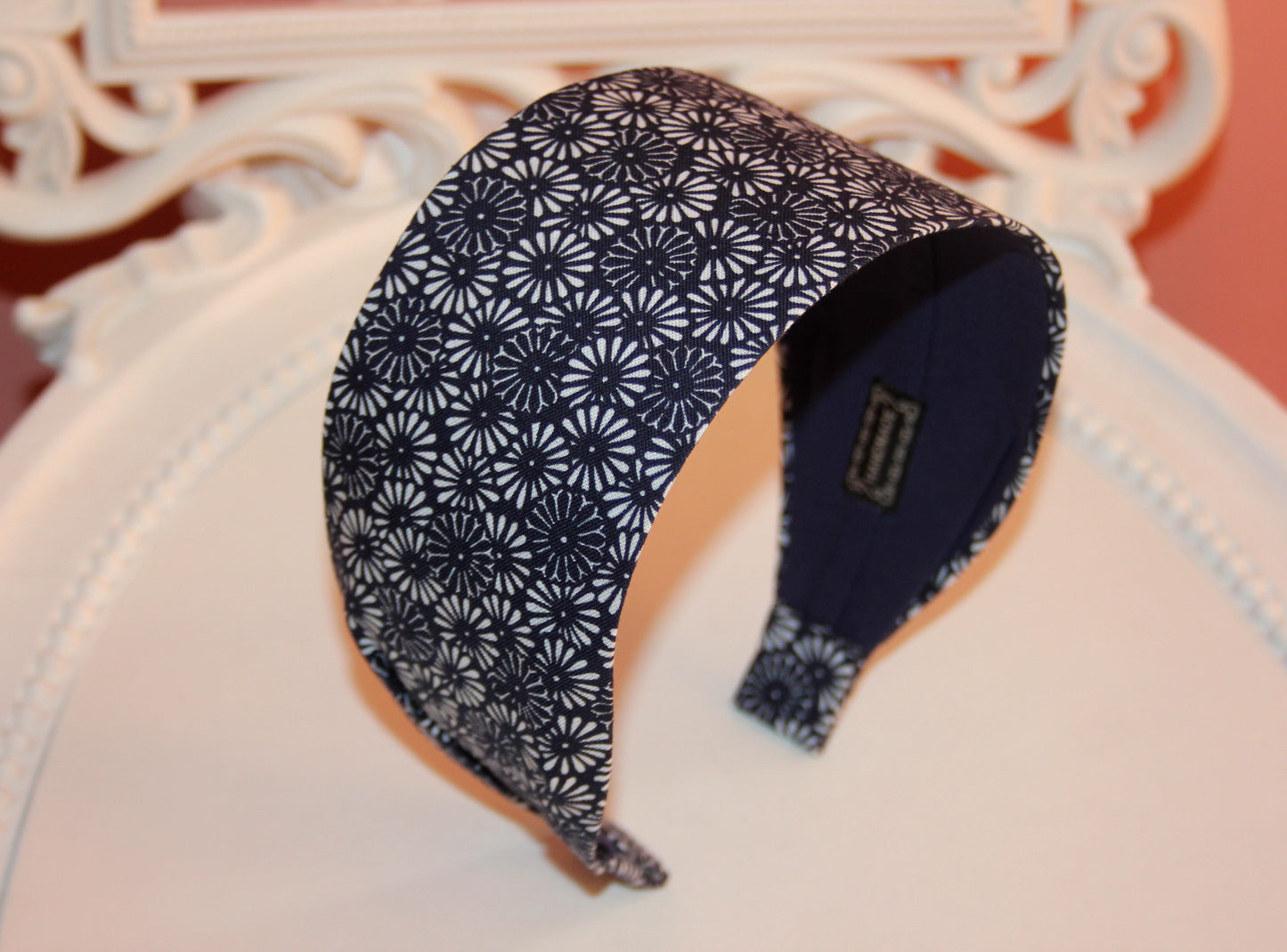 Dark Blue headband for women Daisy print extra wide hairband